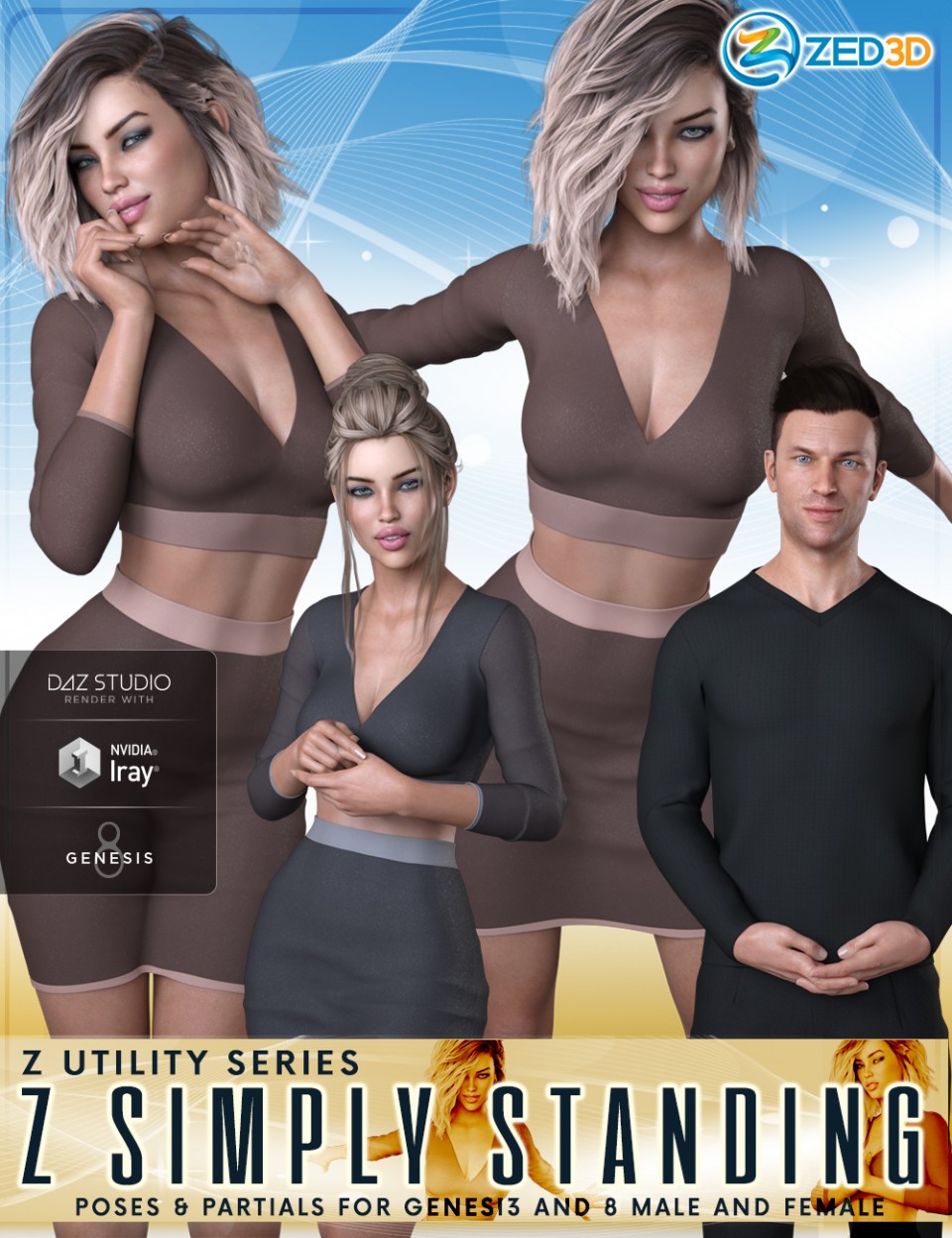 Z Utility Series: Simply Standing – Poses and Partials for Genesis 3 and 8_DAZ3D下载站