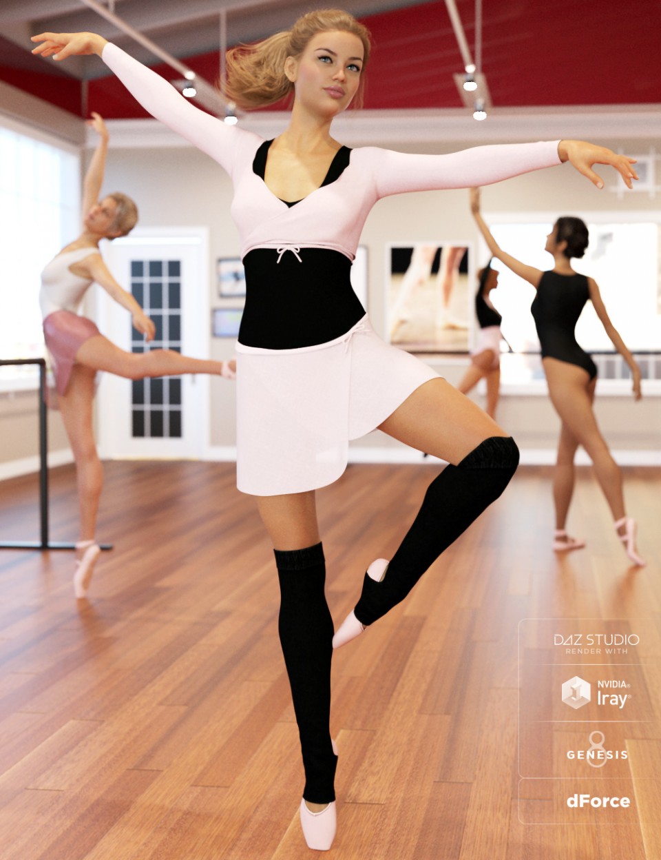 dForce Ballet Practice Outfit for Genesis 8 Female(s)_DAZ3D下载站