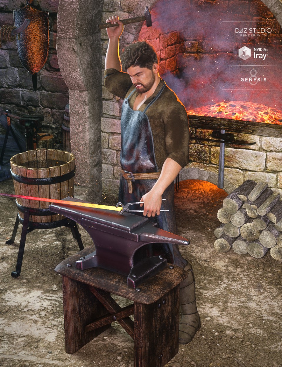 dForce Blacksmith Outfit for Genesis 8 Male(s)_DAZ3D下载站