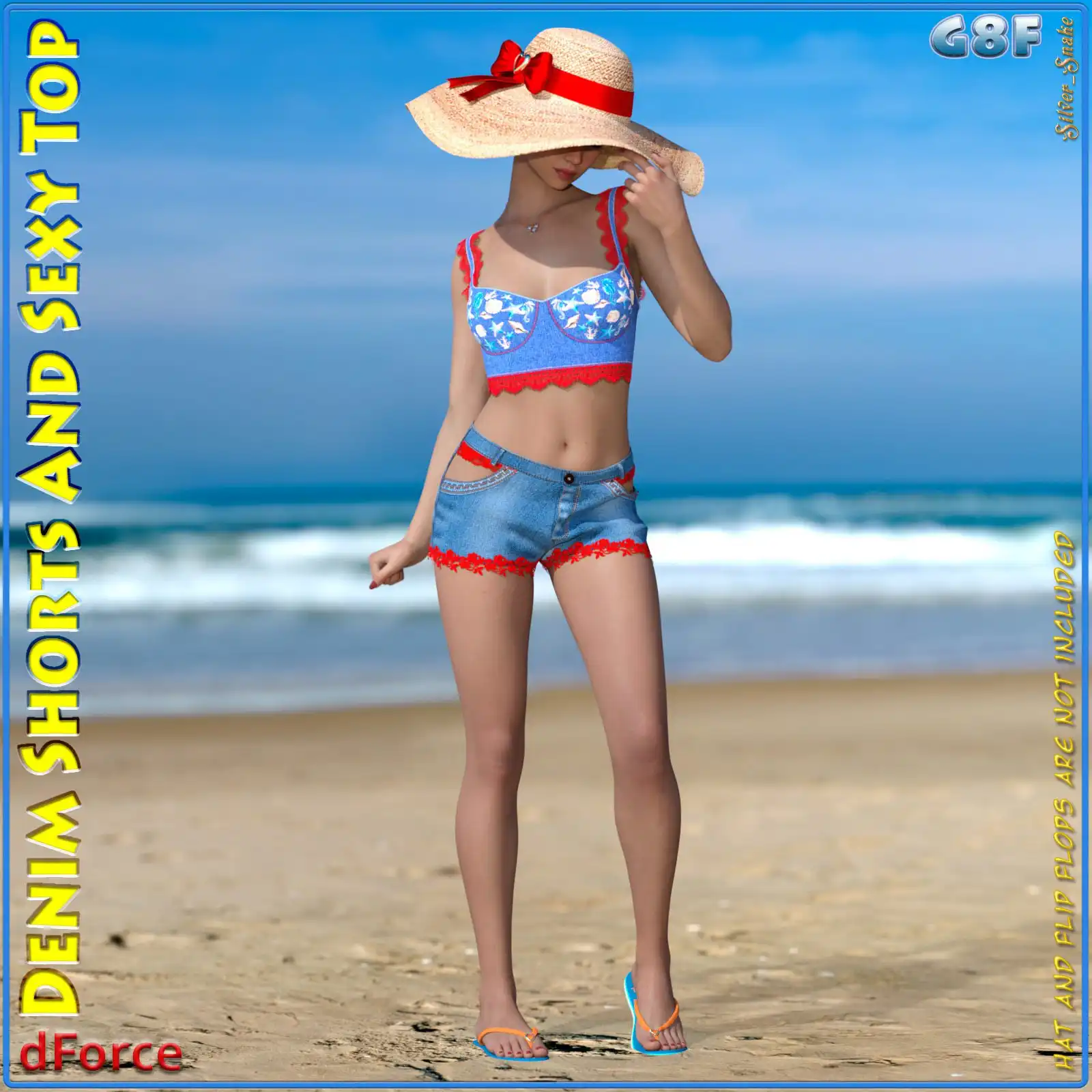 dForce Denim Shorts And Sexy Top for Genesis 8 Female_DAZ3D下载站