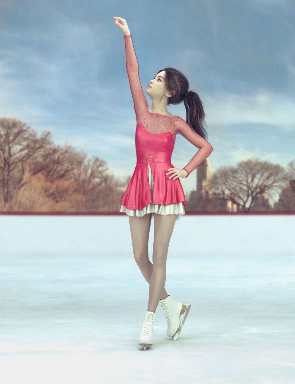 dForce Ice Skating Princess Outfit and Rink for Genesis 8 Female(s)_DAZ3D下载站