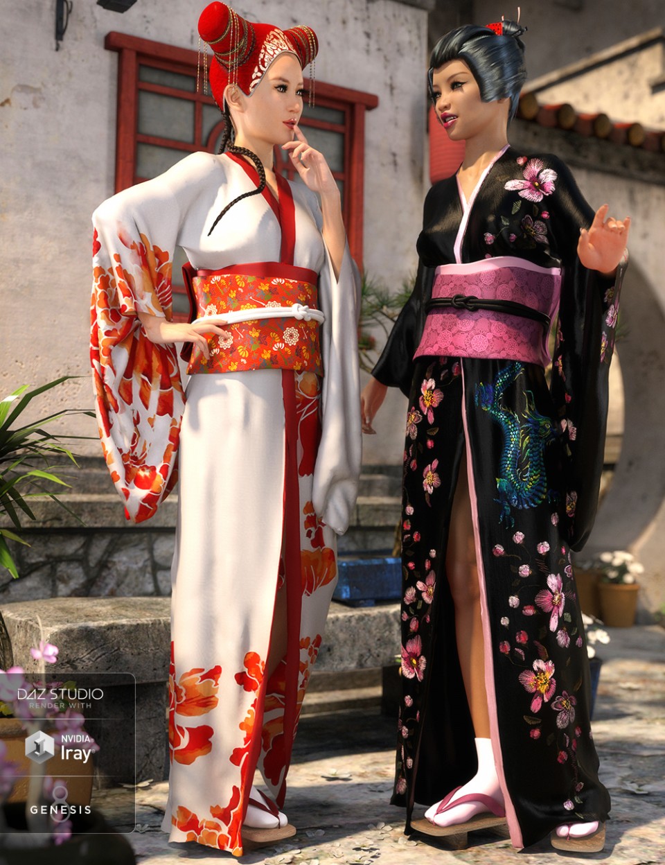 dForce Kimono Outfit Female Textures_DAZ3D下载站
