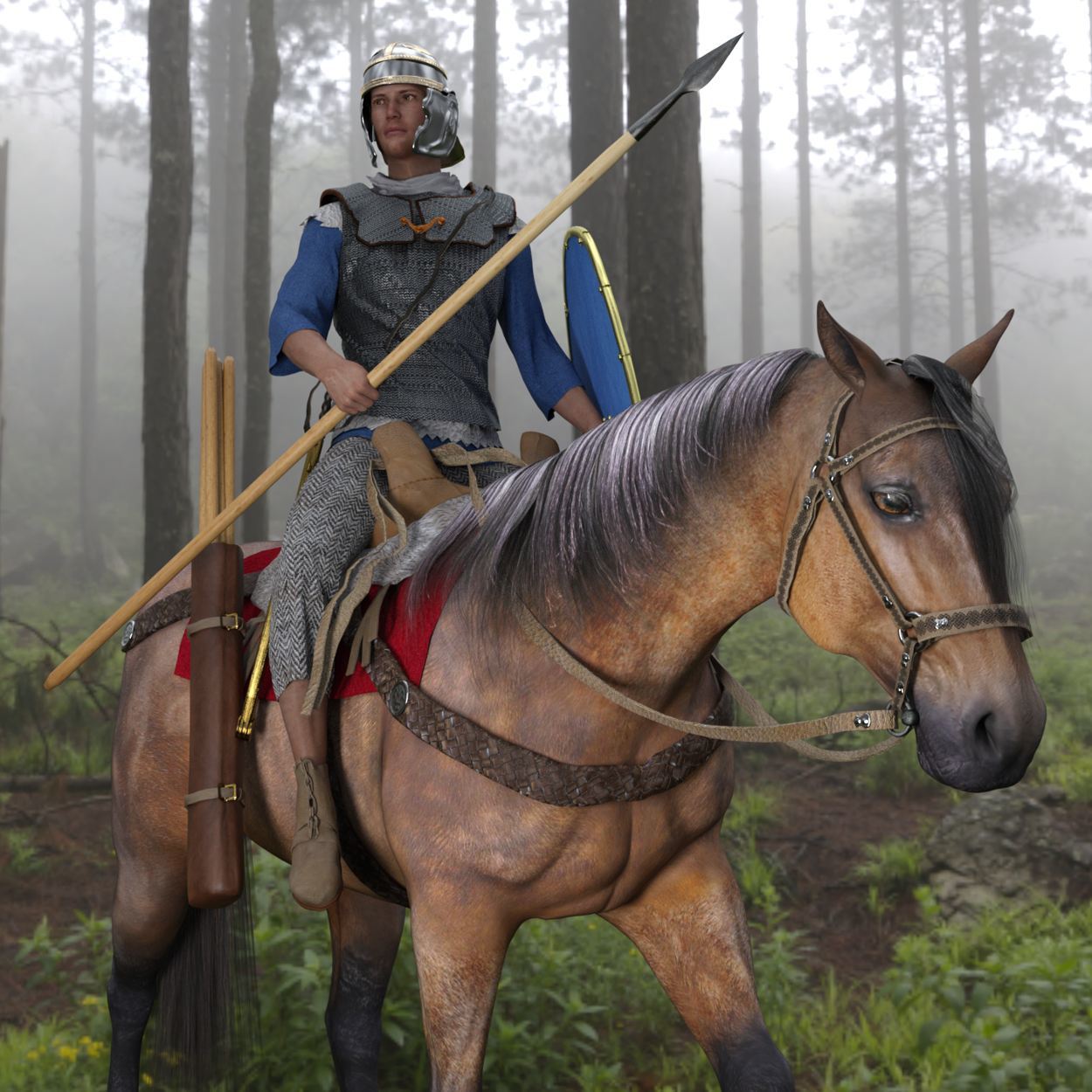 dForce Roman Cavalry for Genesis 8 Male and Daz Horse 2_DAZ3D下载站