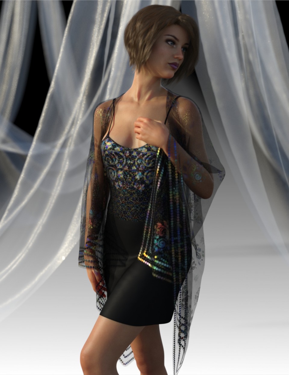 dForce Shirred Dress Outfit for Genesis 8 Female(s)_DAZ3D下载站
