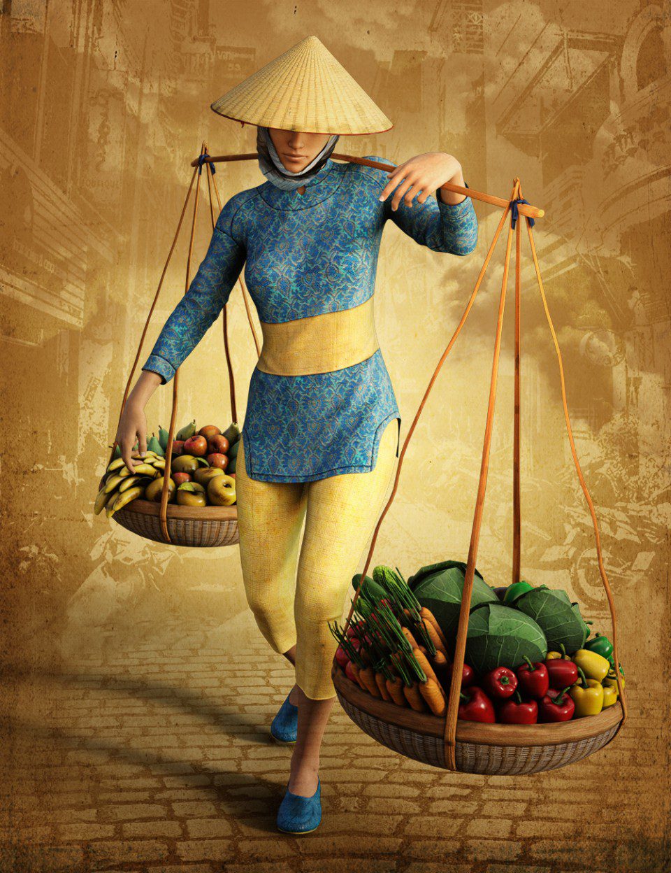 dForce Vietnamese Street Trader Outfit for Genesis 8 Female(s)_DAZ3DDL