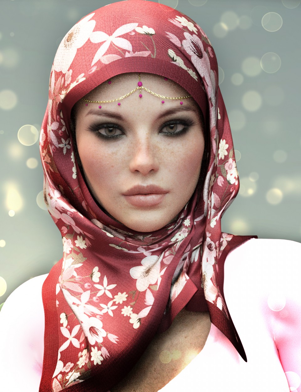dForce X-Fashion Floral Hijab for Genesis 8 Female(s)_DAZ3D下载站