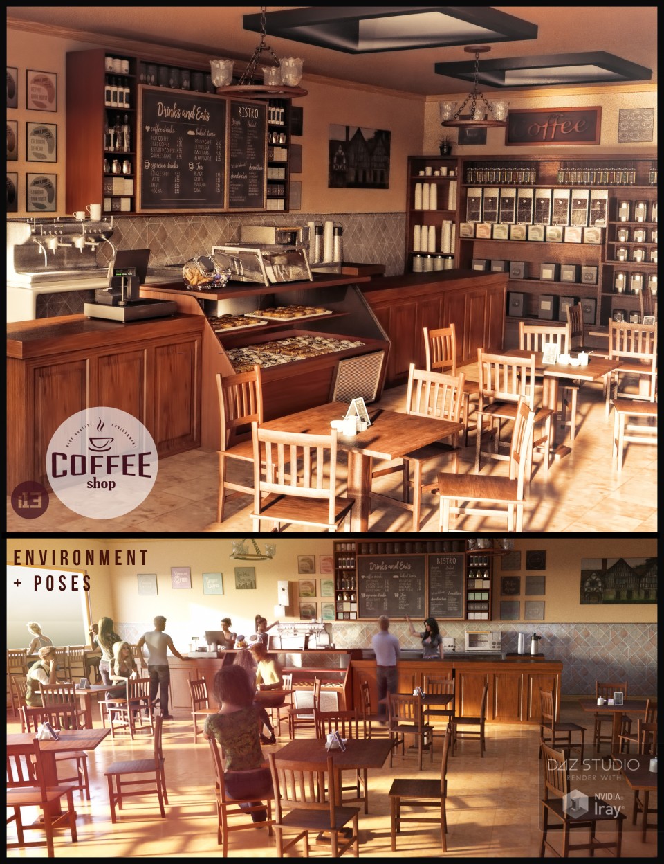i13 Coffee Shop Environment with Poses_DAZ3D下载站