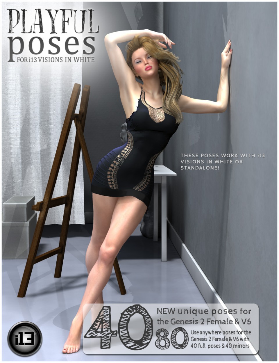 i13 Playful Poses for Visions in White_DAZ3D下载站
