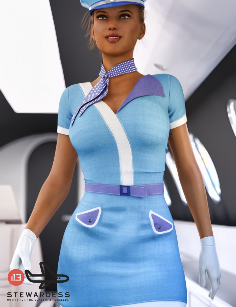 i13 Stewardess Outfit for the Genesis 3 Female(s)_DAZ3D下载站