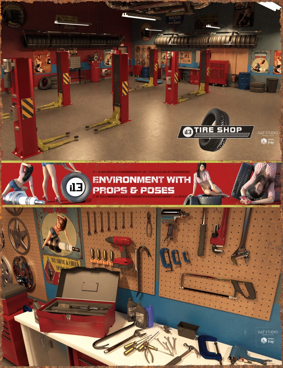 i13 Tire Shop Environment with Poses_DAZ3D下载站