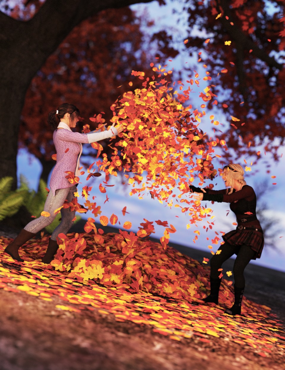 Autumnal Fun Poses for Genesis 8 Female_DAZ3D下载站