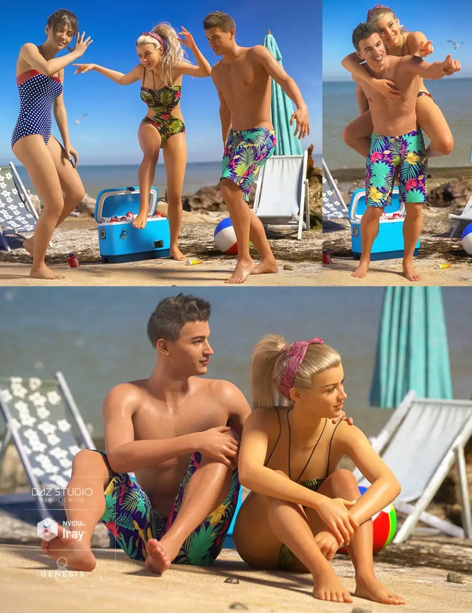Beach Party Poses for Genesis 8_DAZ3D下载站
