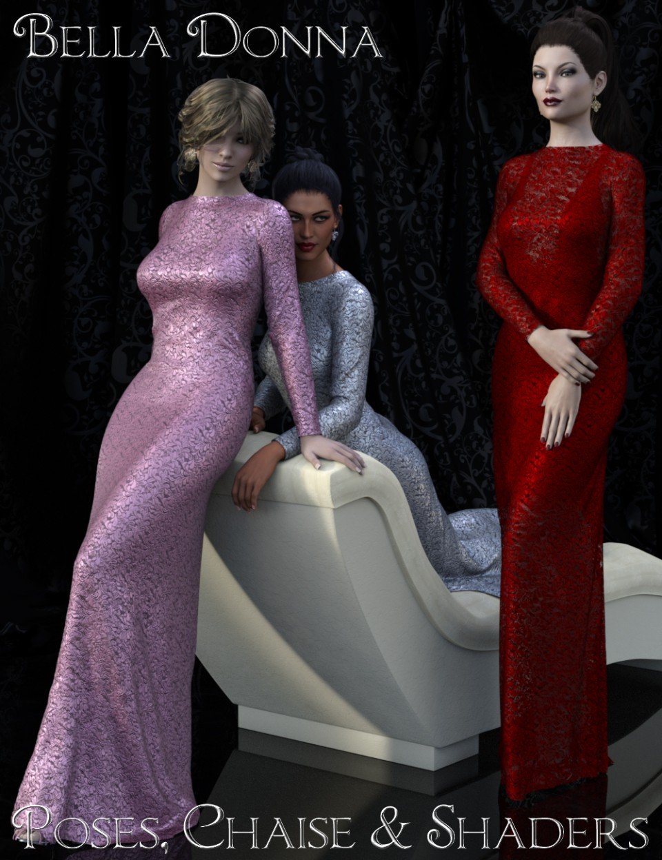 Bella Donna Poses, Chaise & Shaders G3F_DAZ3DDL