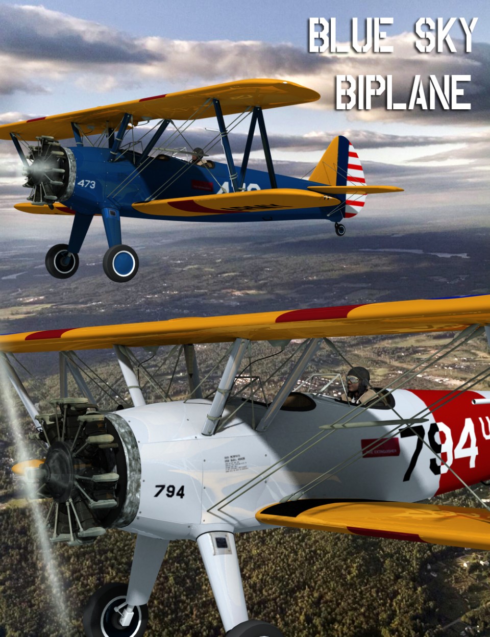 Blue Sky Biplane_DAZ3D下载站