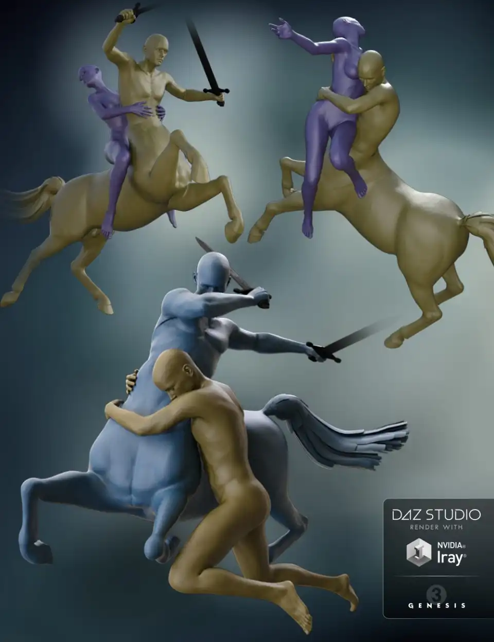 Centaur 7 Male Poses with Victoria 7 and Michael 7_DAZ3D下载站