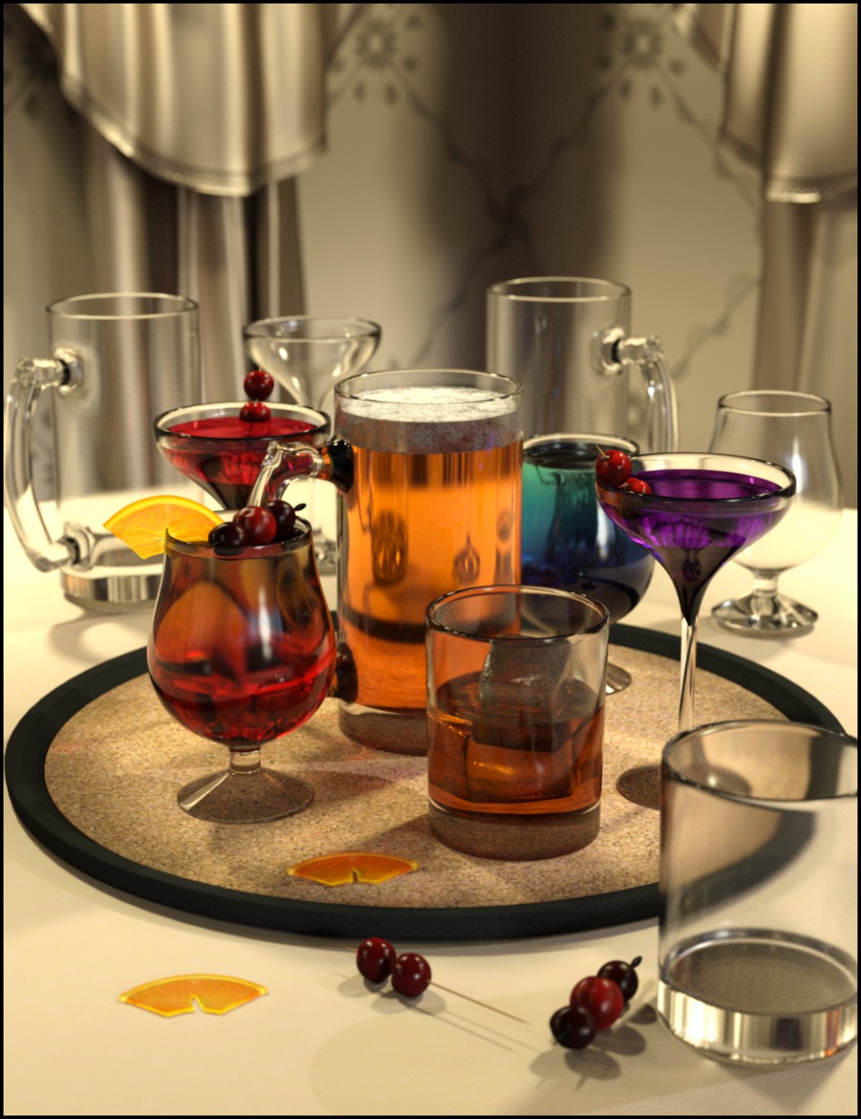 Cheers Drink Tray and Drinks_DAZ3D下载站