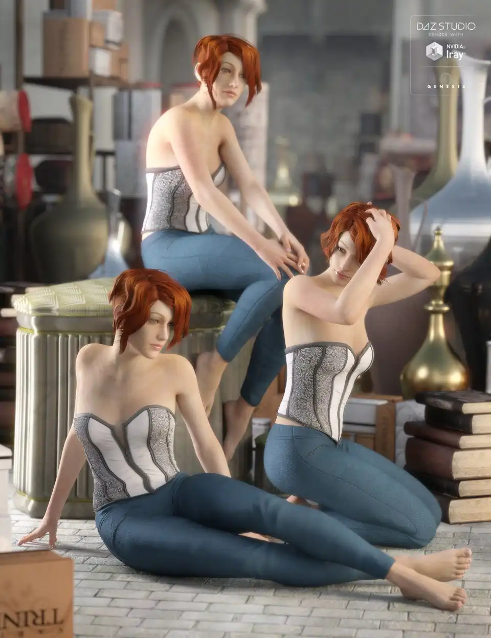 Classic Pin-Up Sitting Poses for Genesis 3 Female(s)_DAZ3D下载站