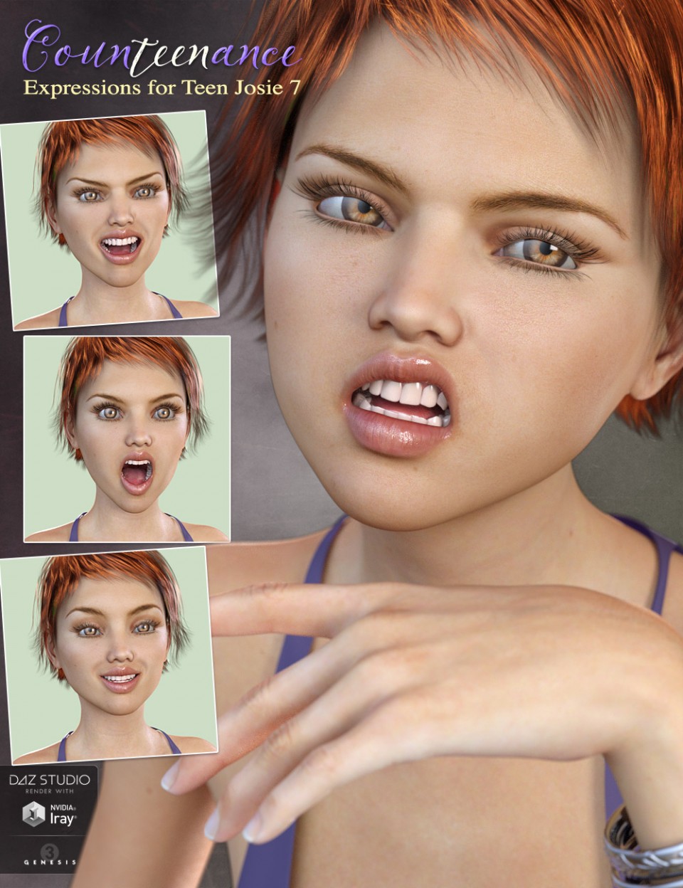 Counteenance Expressions for Teen Josie 7 and Genesis 3 Female(s)_DAZ3DDL