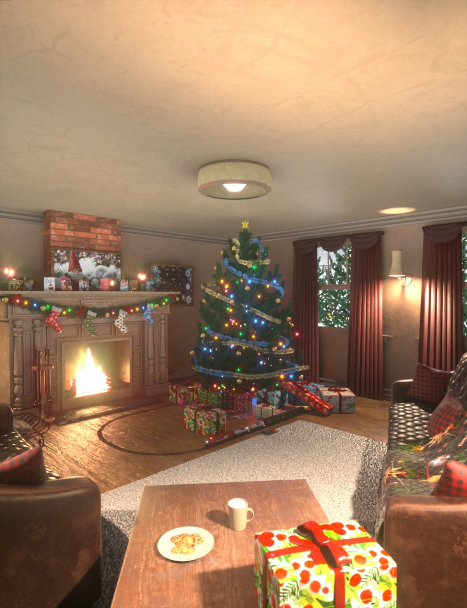 Cozy Christmas Living Room_DAZ3D下载站