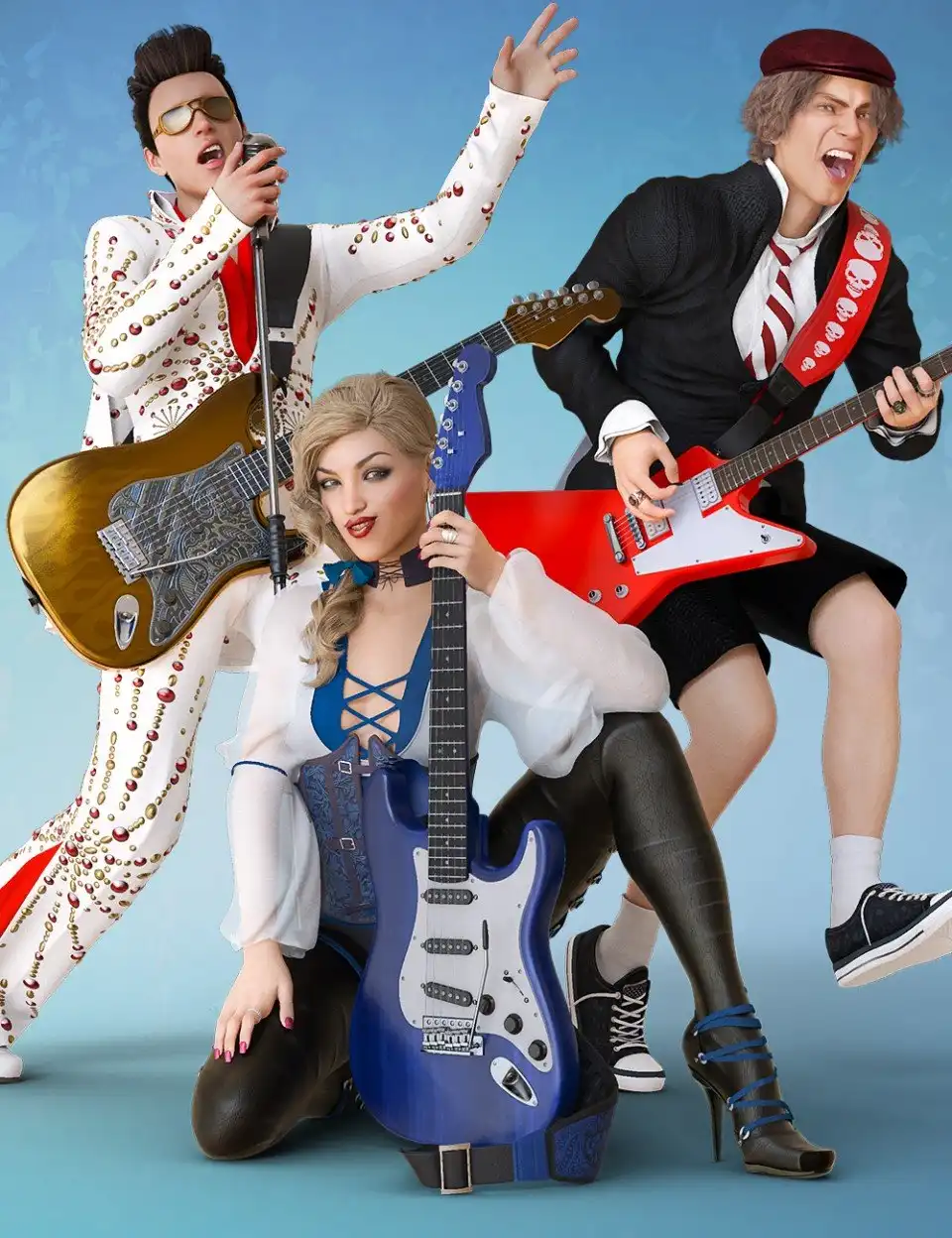 Electric Guitar Collection Poses for Genesis 3 and 8_DAZ3DDL
