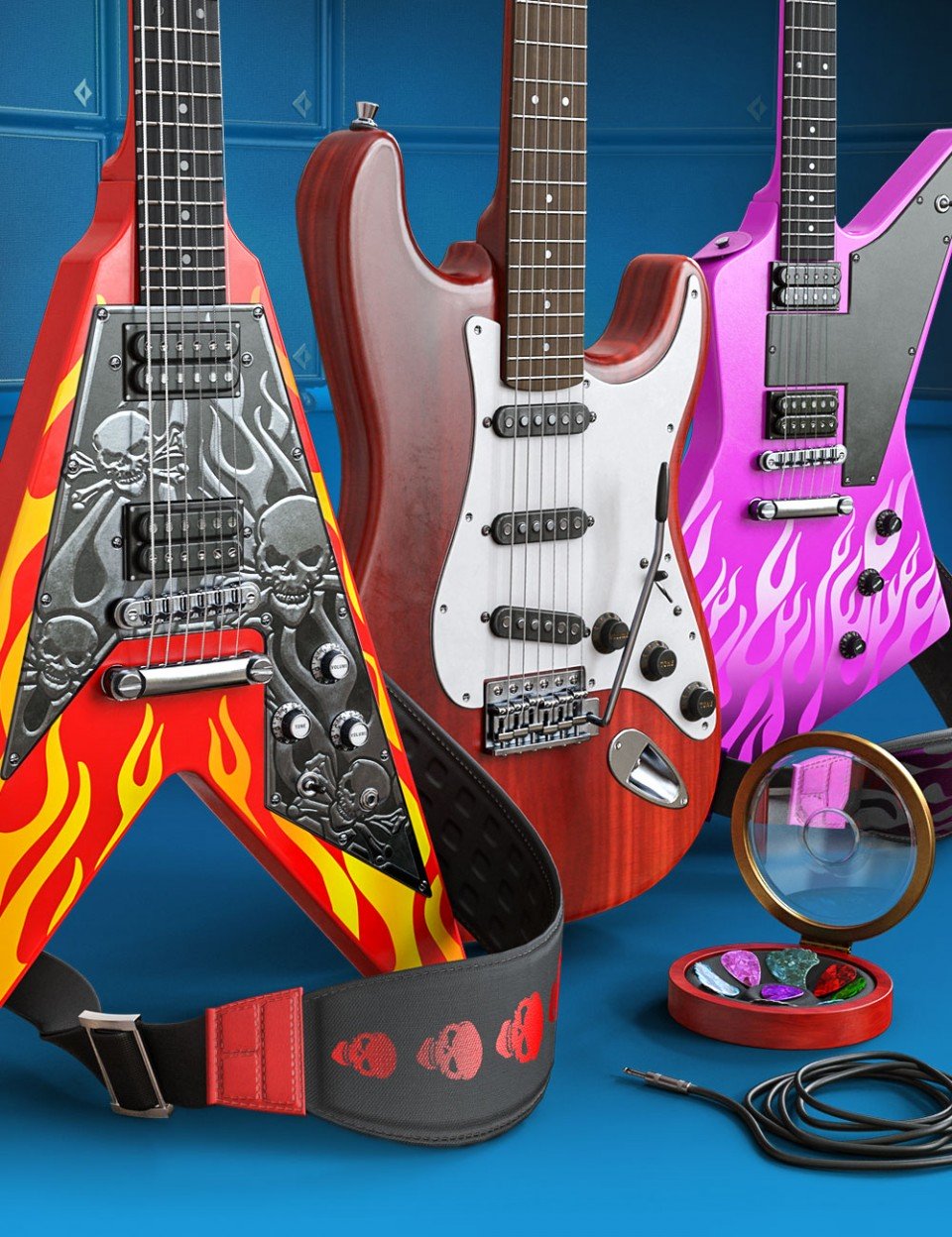Electric Guitar Collection for Genesis 8 and Genesis 3 Male and Female_DAZ3D下载站