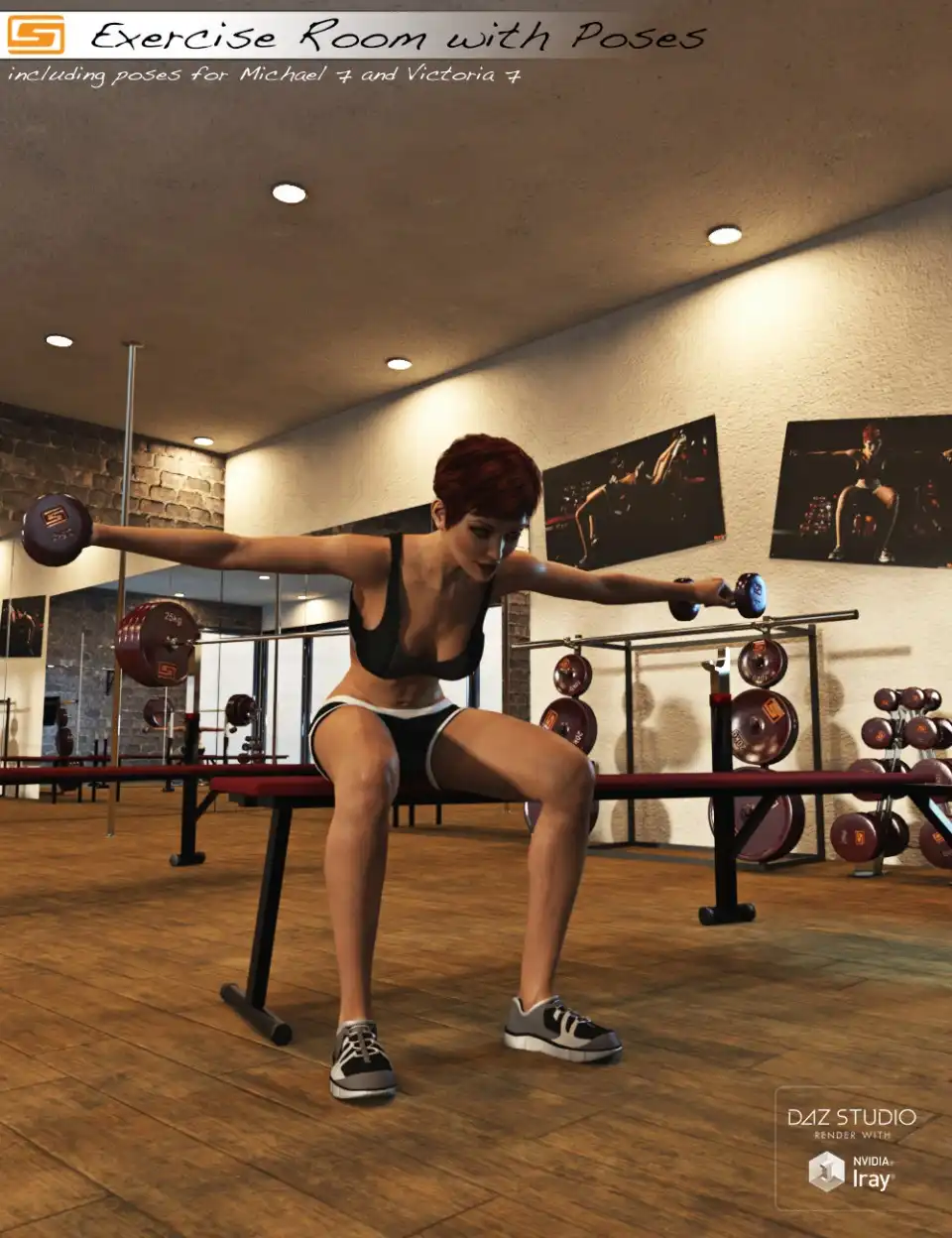 Exercise Room with Poses for Michael 7 and Victoria 7_DAZ3D下载站