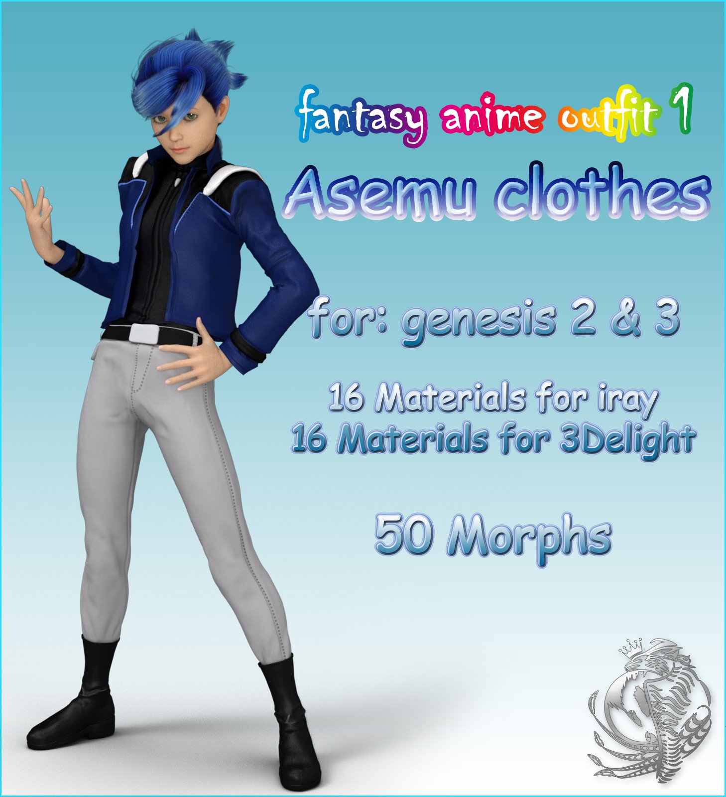 Fantasy Anime Outfit 1 Asemu Clothes for G2 & G3 Male_DAZ3DDL