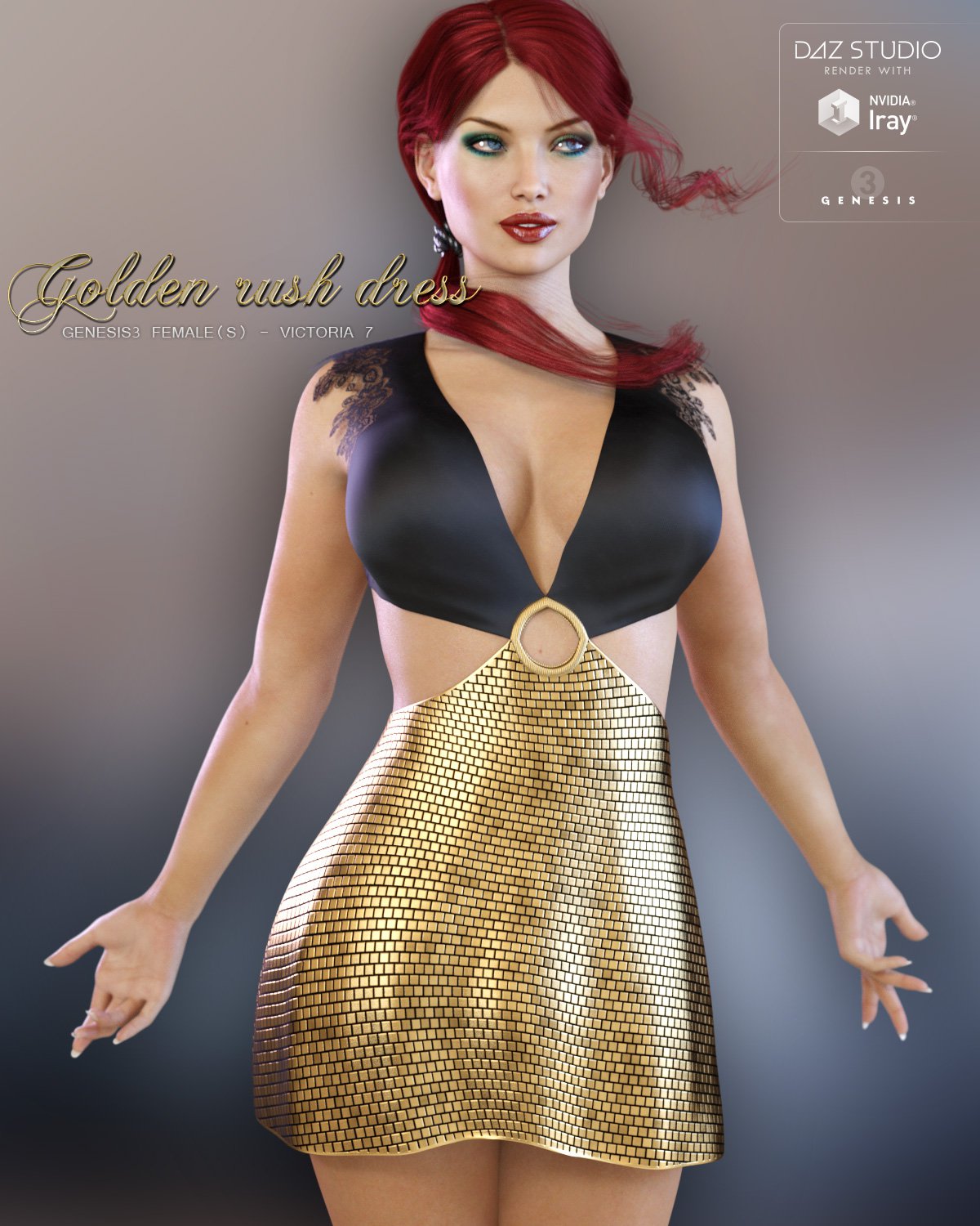 Golden Rush Dress for Genesis 3 Female(s)_DAZ3D下载站