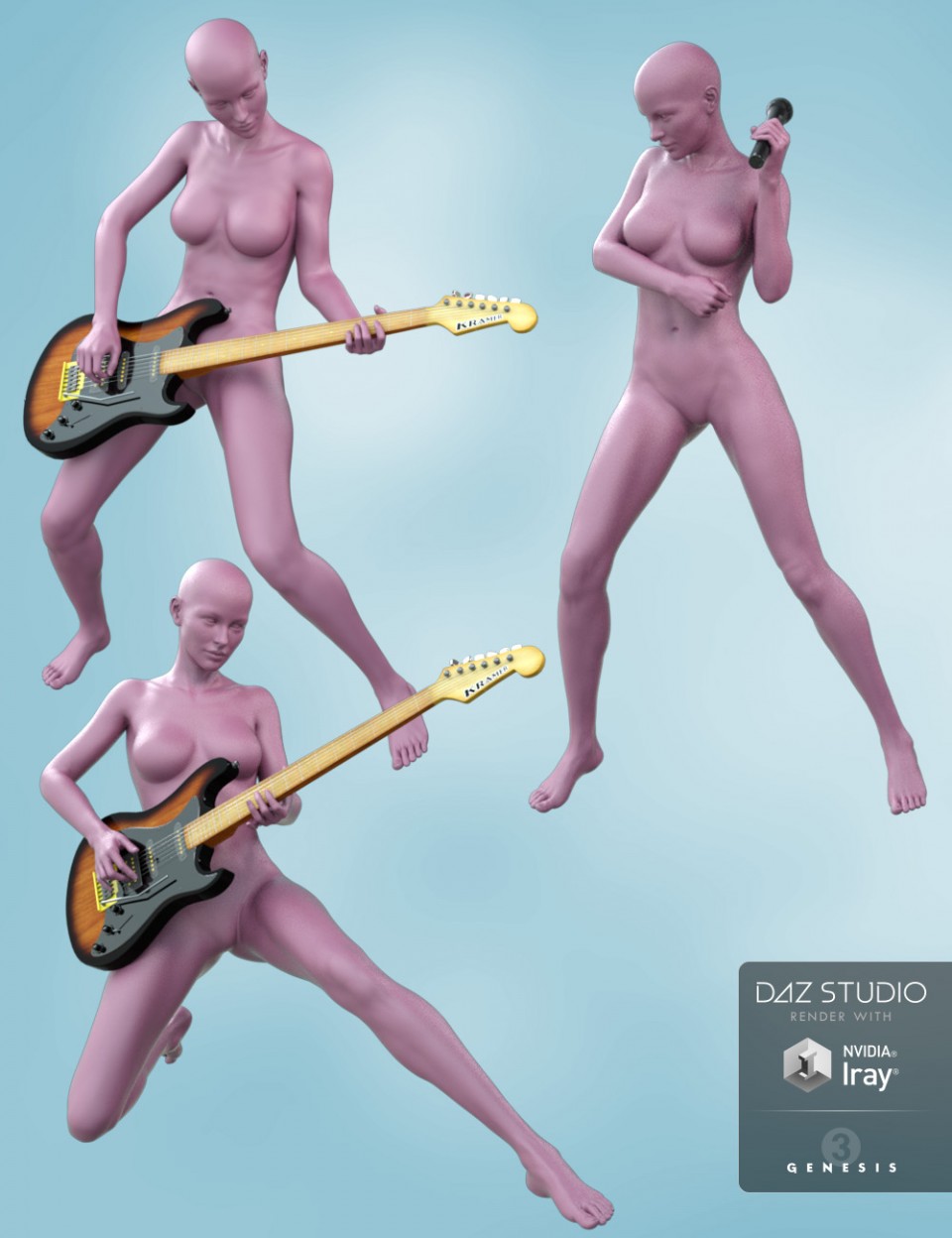 Guitar and Microphone with Poses for Genesis 8 Female and Victoria 8_DAZ3D下载站