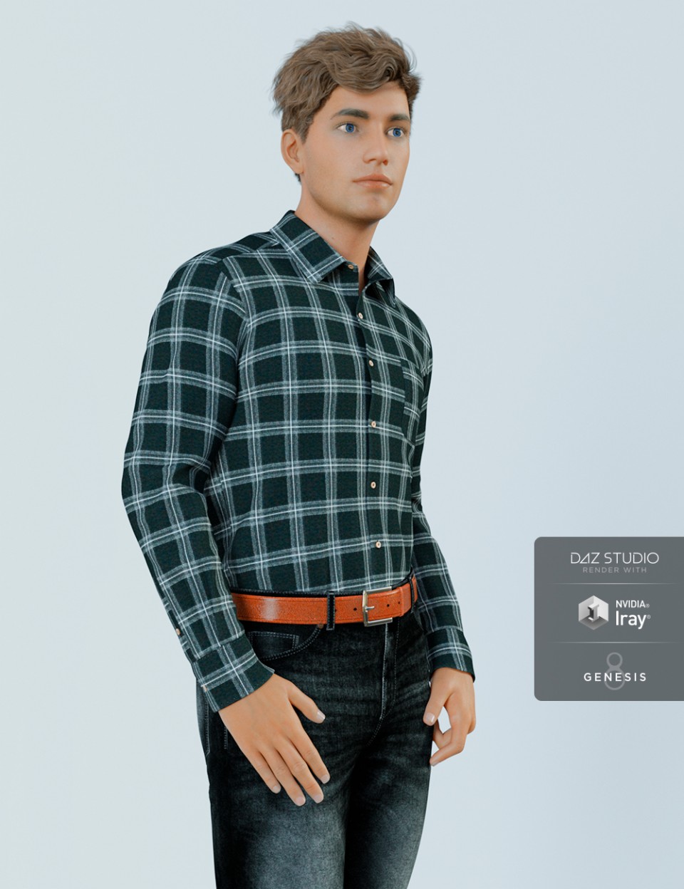 H&C Checkered Shirt Outfit for Genesis 8 Male(s)_DAZ3D下载站