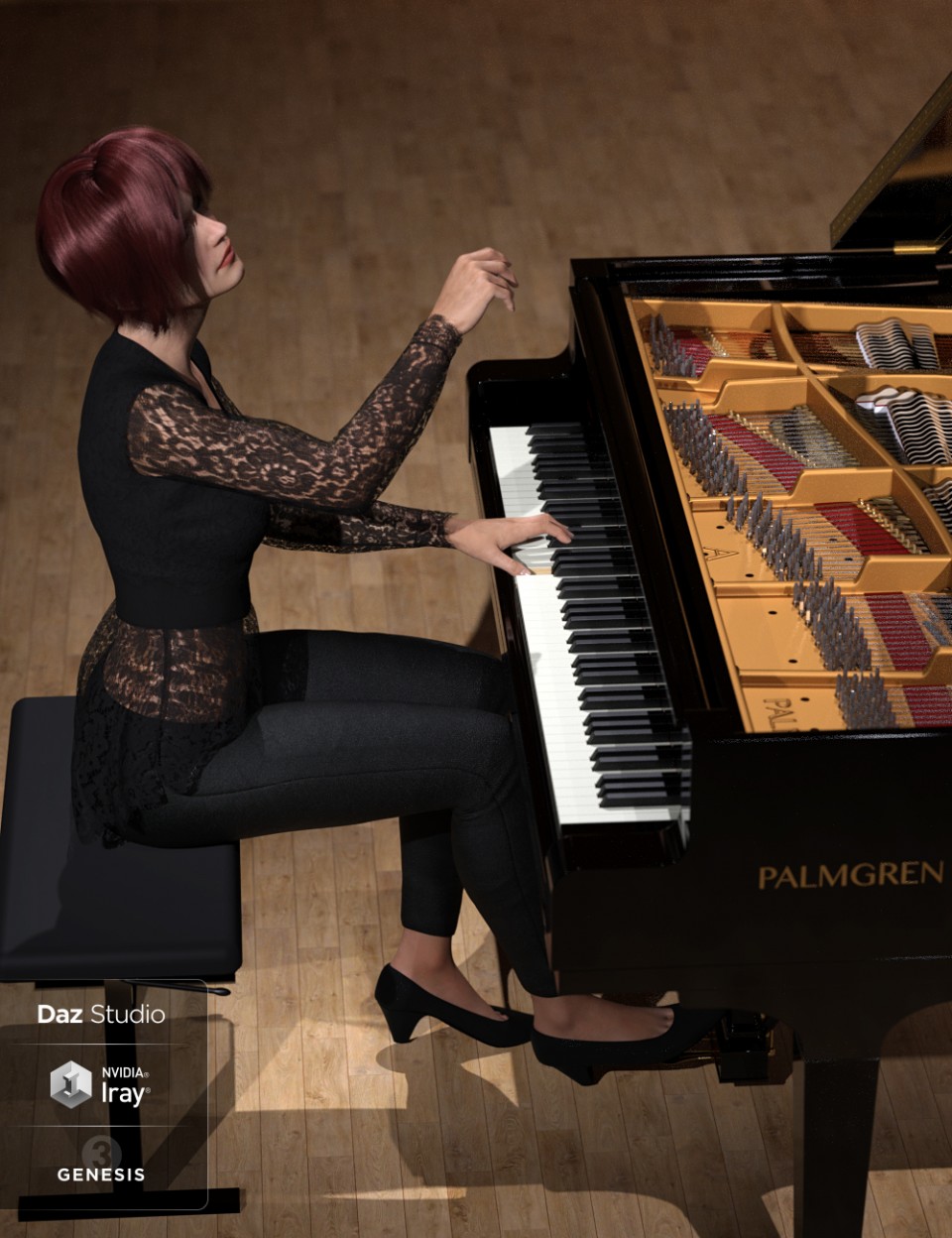 HD Grand Piano and Poses for Genesis 3 and 8_DAZ3D下载站