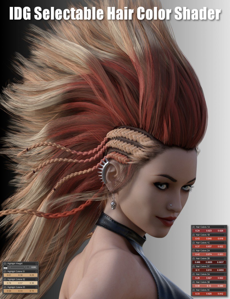 IDG Iray Selectable Hair Color Shader (Updated)_DAZ3D下载站