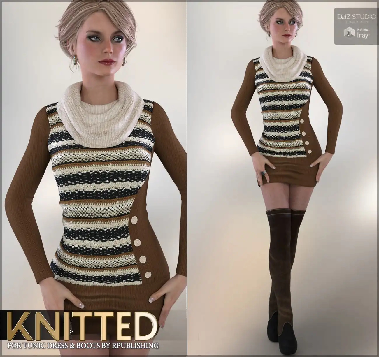 Knitted for Tunic Dress and Boots_DAZ3DDL
