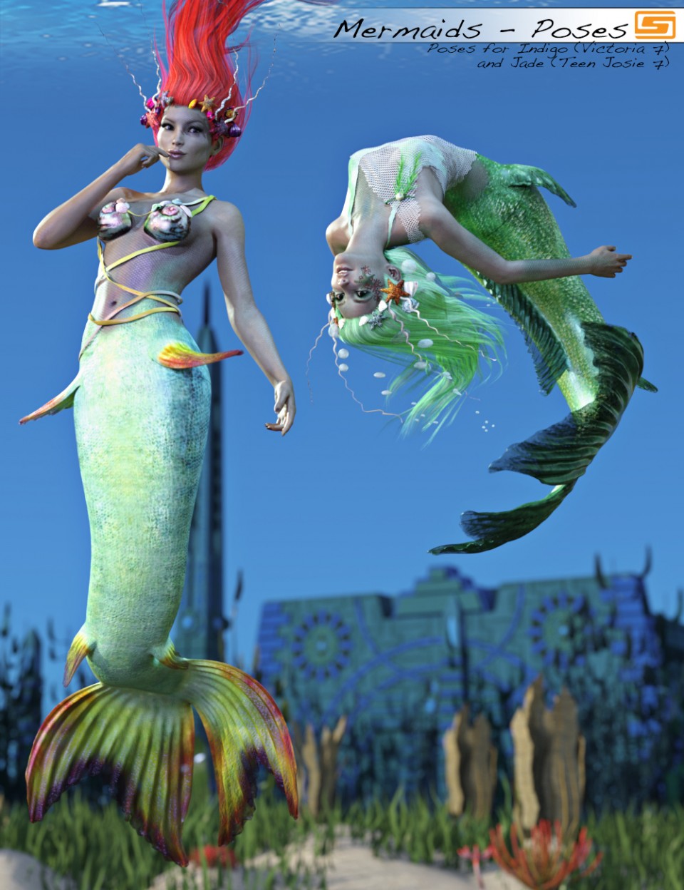 Laguna: Mermaids – Poses for Indigo/Victoria 7 and Jade/Teen Josie 7_DAZ3D下载站