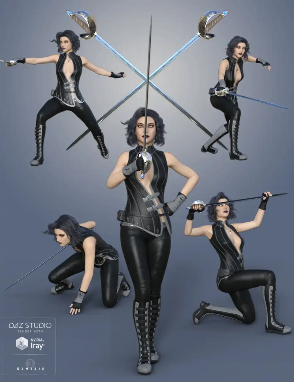 Magna Flux Sabre Poses for Genesis 3 Female(s) and Victoria 7_DAZ3D下载站