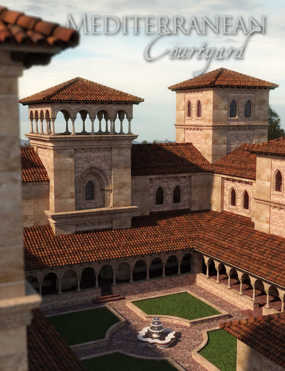 Mediterranean Courtyard and Towers_DAZ3D下载站
