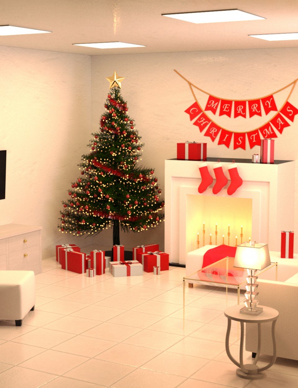 Modern Christmas Living Room_DAZ3D下载站