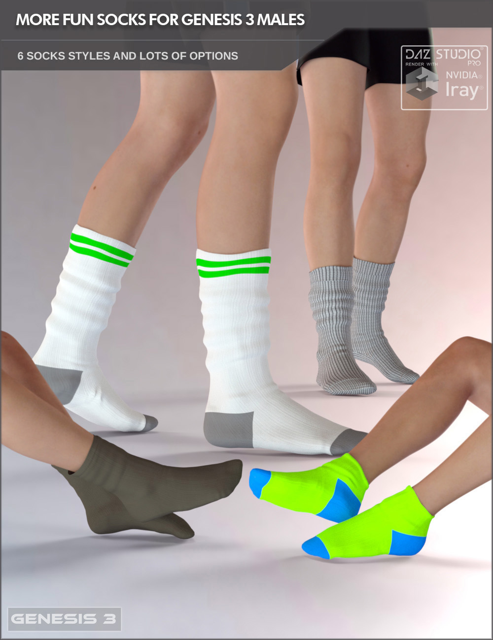 More Fun Socks Pack for Genesis 3 Males_DAZ3D下载站