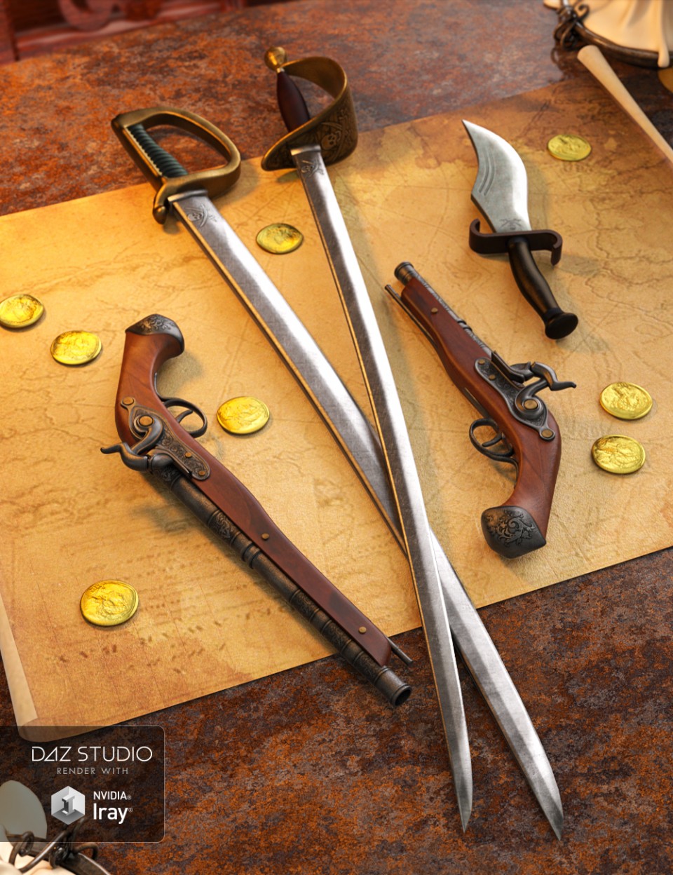Pirate Weapons for Genesis 3 and 8 Male(s) and Female(s)_DAZ3D下载站