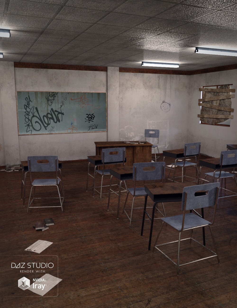 Rundown School Classroom_DAZ3D下载站