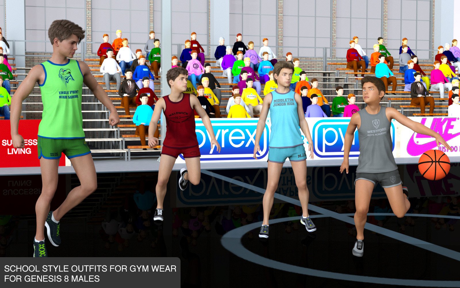 School Sports Outfits for Gym Wear for Genesis 8 Males_DAZ3D下载站