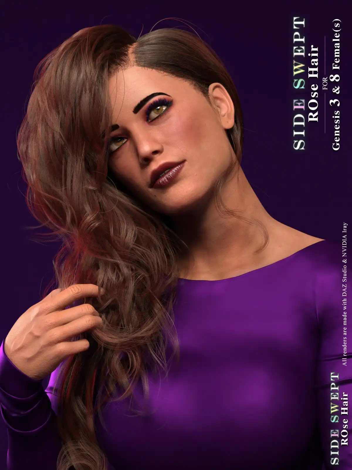 Side Swept ROse Hair for Genesis 3 & 8 Females_DAZ3D下载站