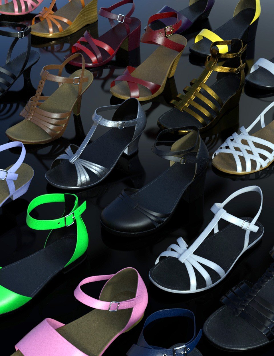 Summer Footwear Collection Genesis 2, 3 & 8 Female(s)_DAZ3D下载站