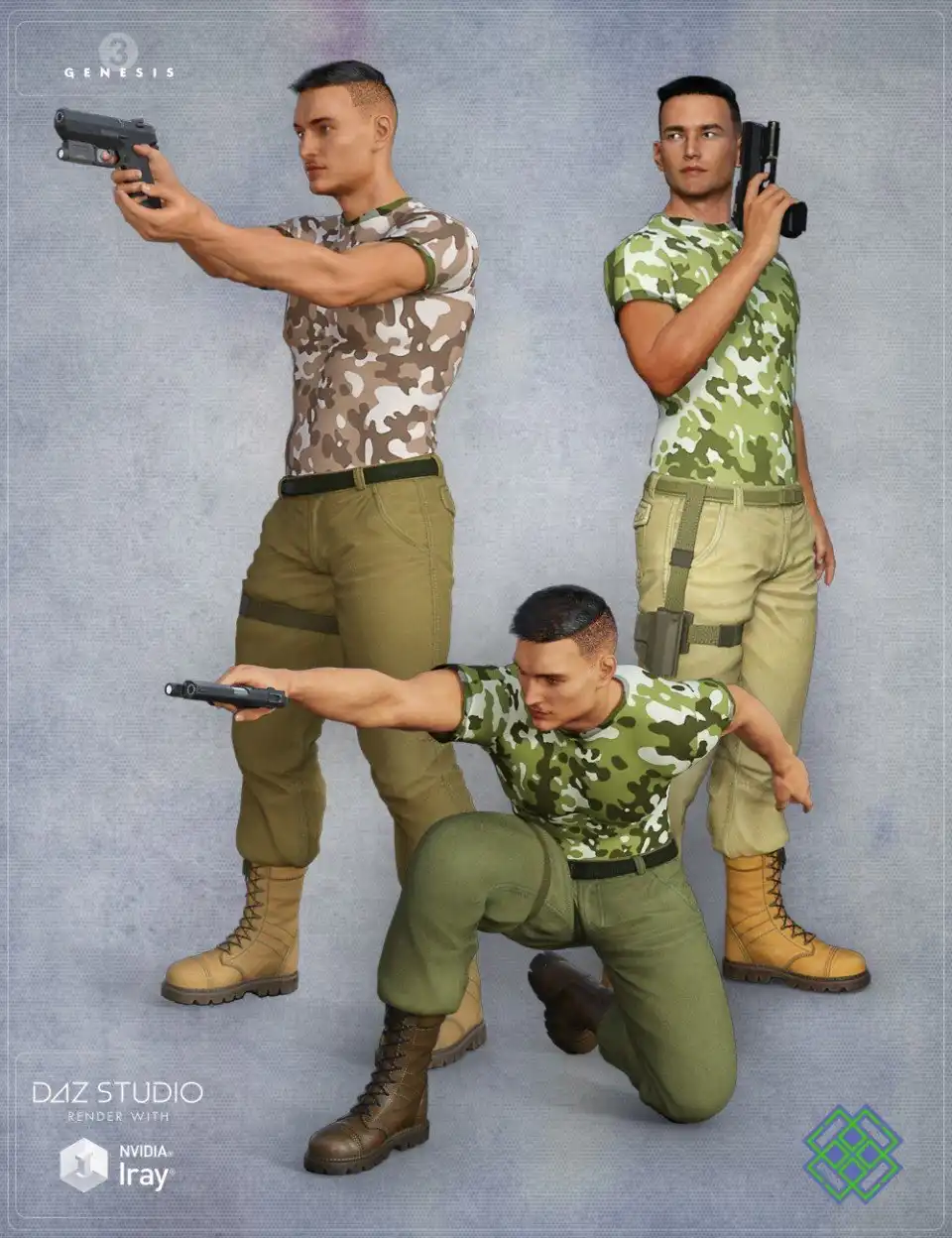 Tactical Gun Poses for Genesis 3 Male(s)_DAZ3D下载站