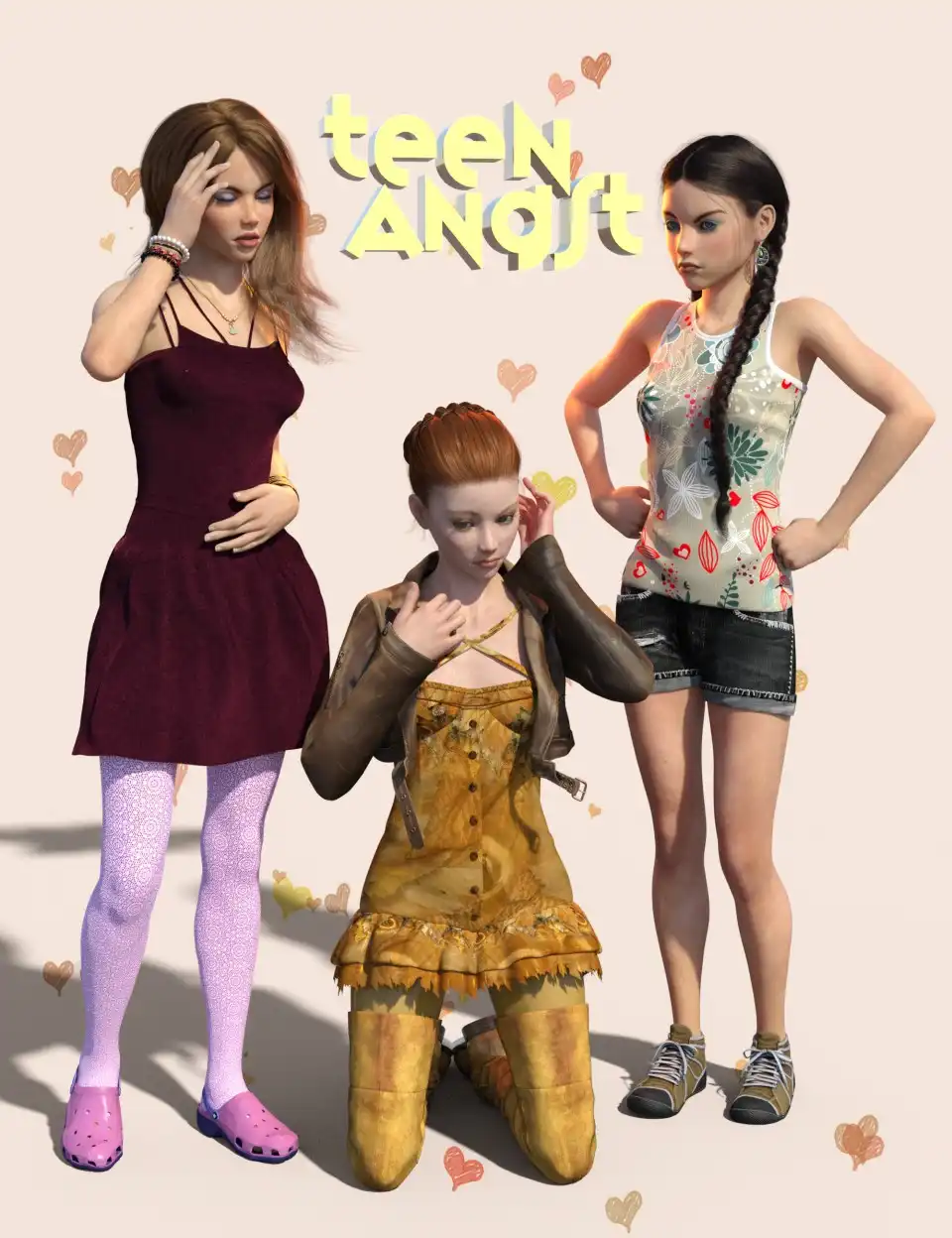 Teen Angst Poses and Expressions for Teen Kaylee 8 and Teen Josie 8_DAZ3DDL