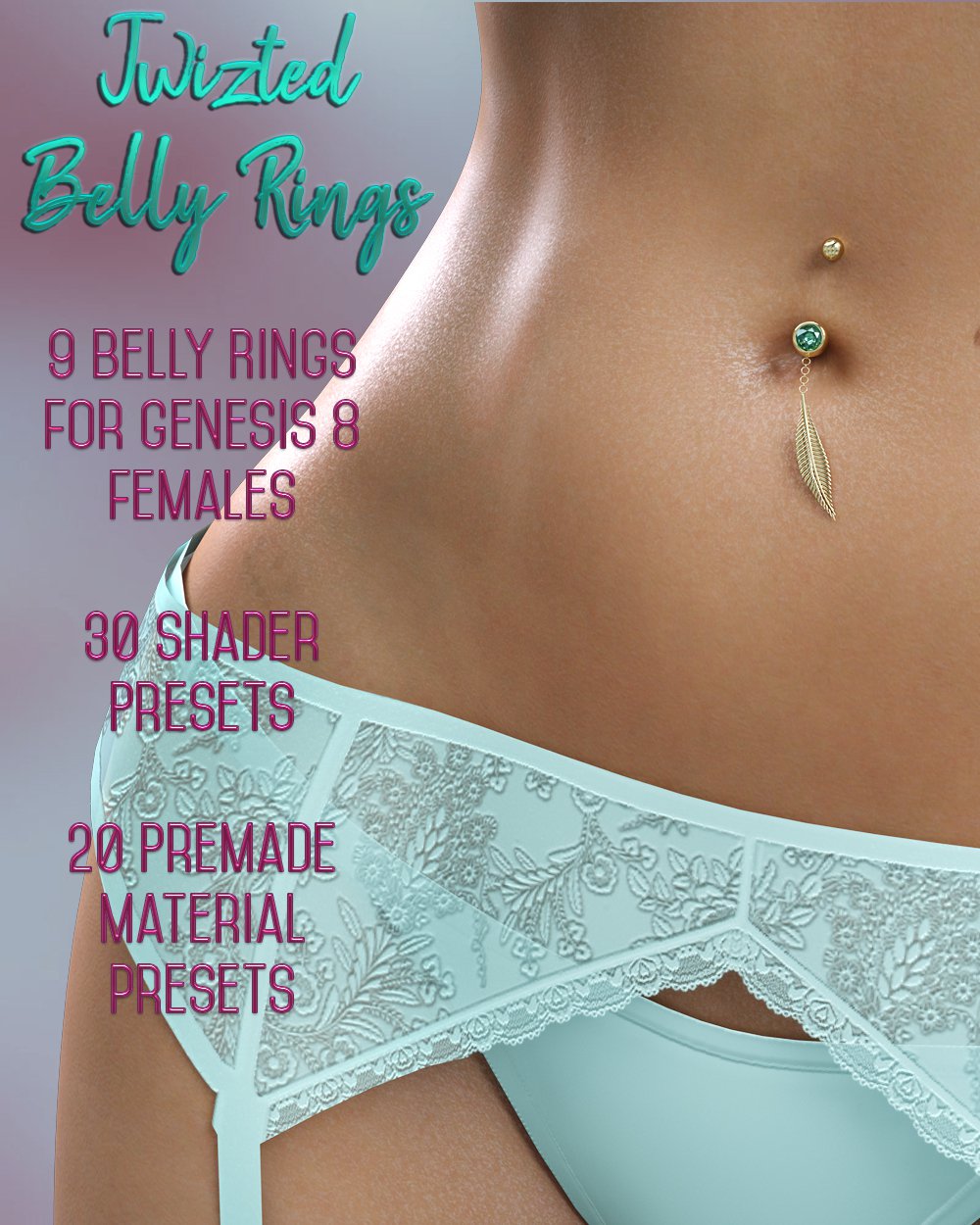 Twizted Belly Rings for Genesis 8 Females_DAZ3DDL