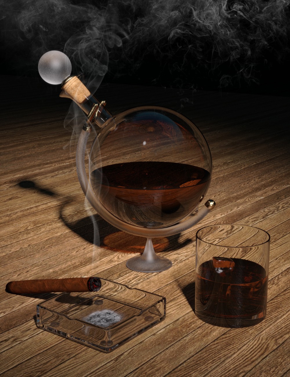 Whiskey and Smoke Tutorial Plus Props_DAZ3D下载站