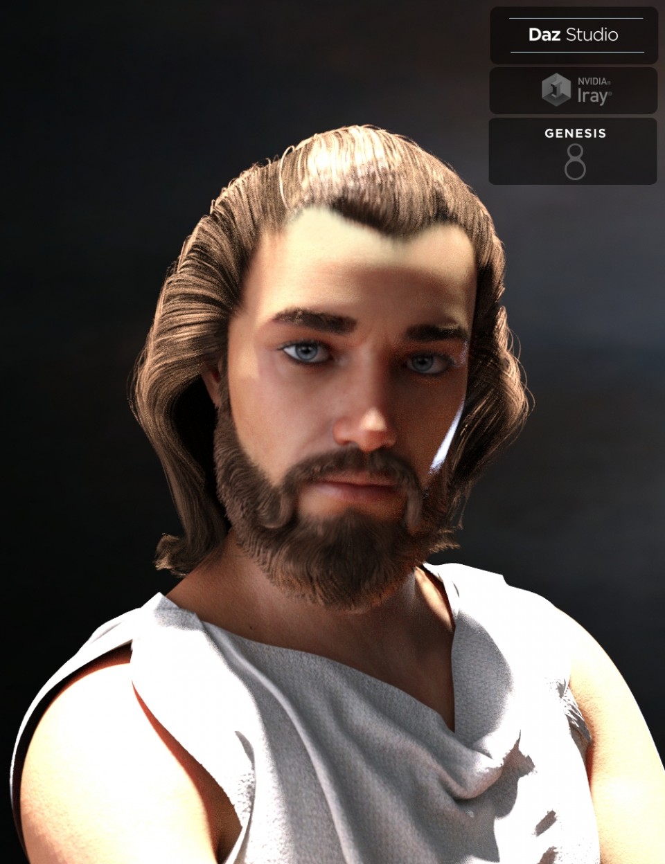 Yussef Hair Beard and Eyebrows for Genesis 8 Male(s)_DAZ3D下载站