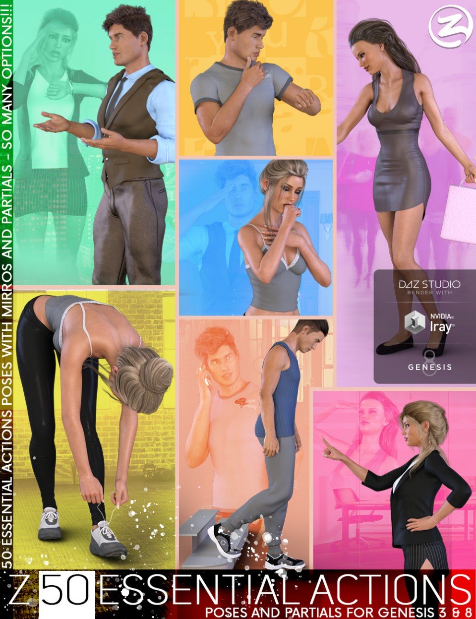 Z 50 Essential Actions – Poses and Partials for Genesis 3 and 8_DAZ3DDL
