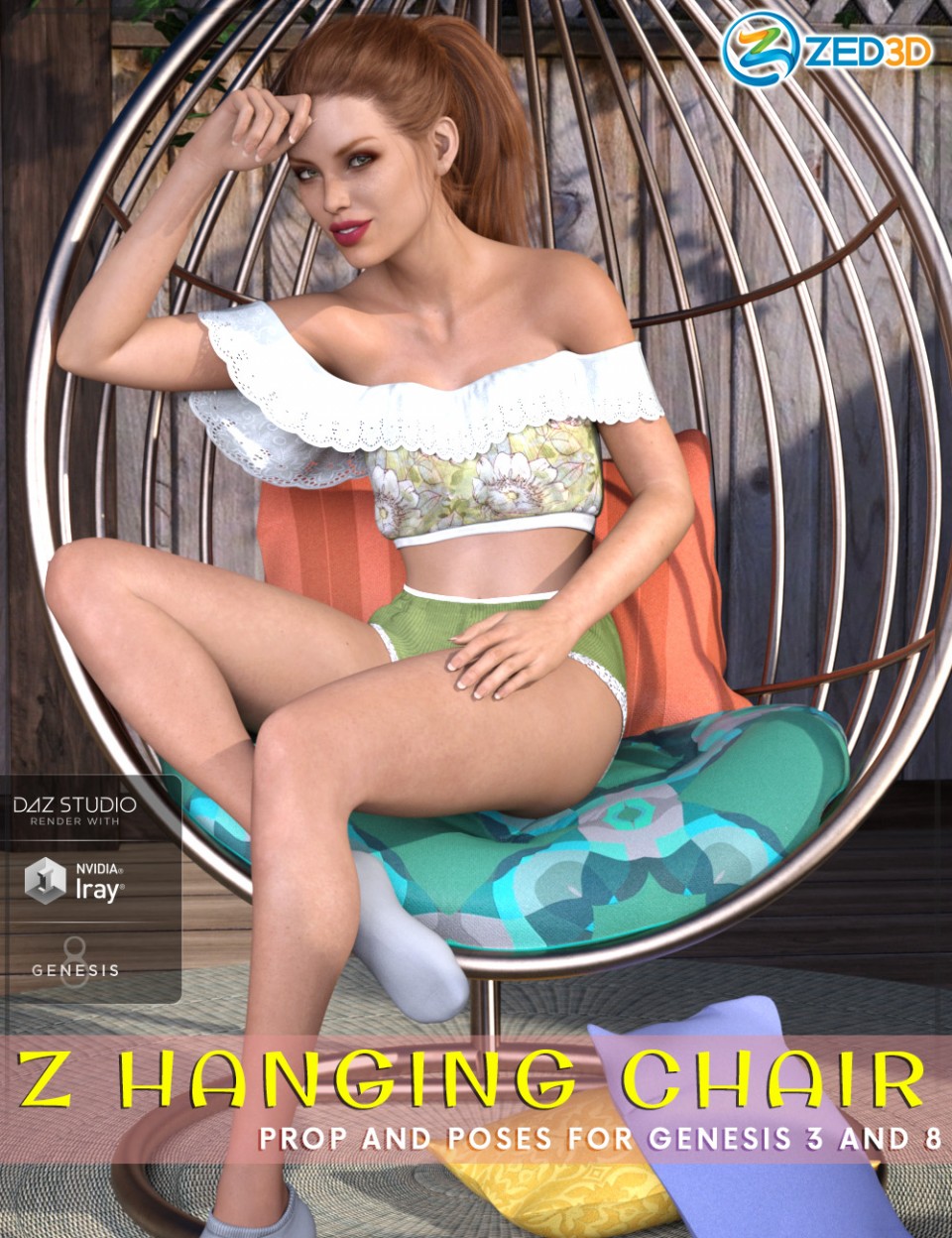 Z Hanging Chair – Prop and Poses for Genesis 3 and 8_DAZ3D下载站